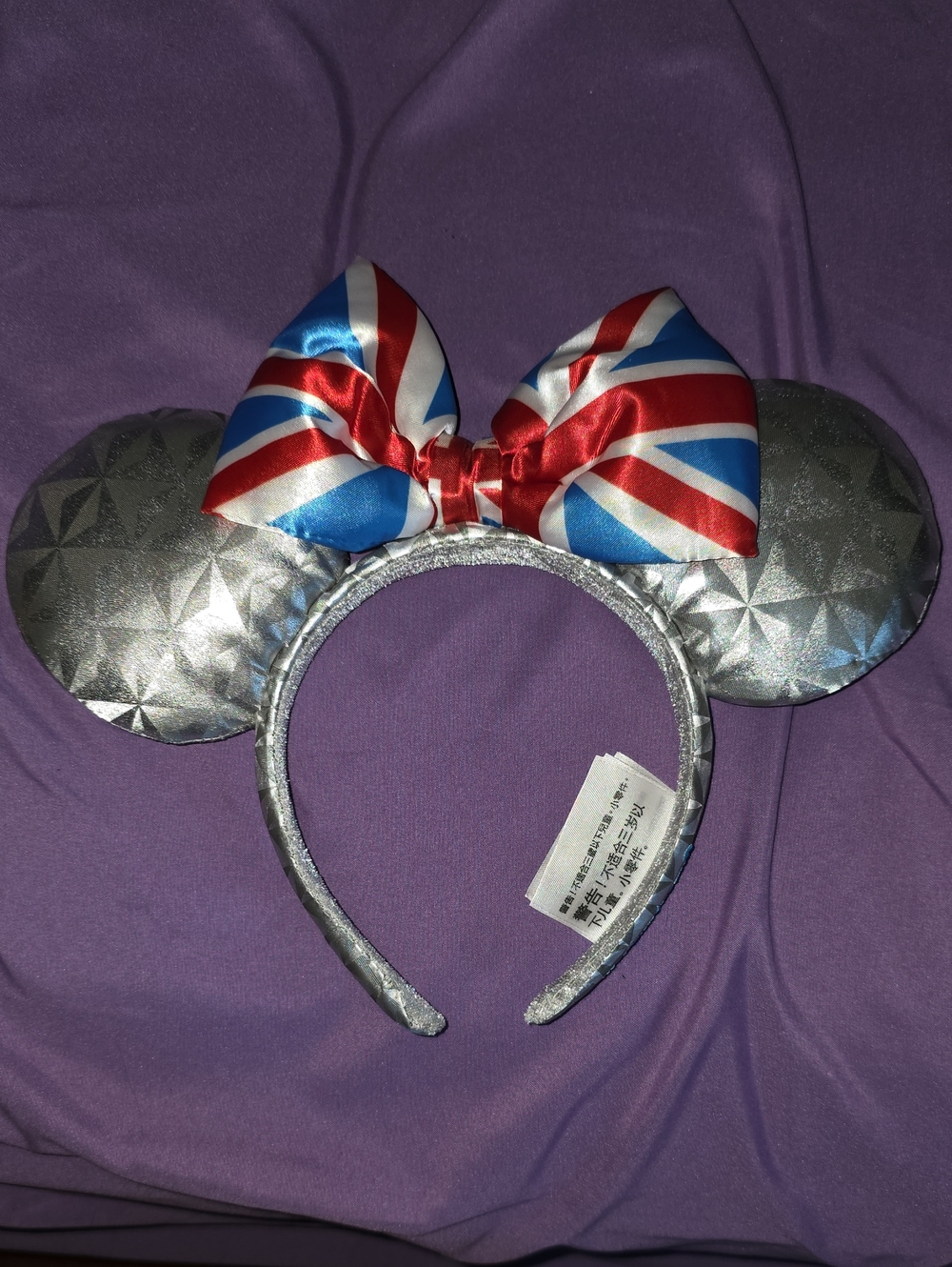 Disney Silver Minnie Ear Headband with Union Jack Bow